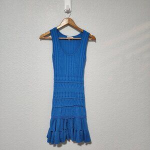 Milly Blue Pepper Dress Chic Mini Sleeveless Ribbed Knit Top Ruffle Hem Bold